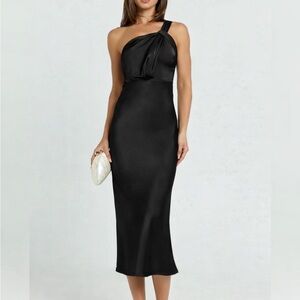 one shoulder Showpo Aria Dress in Black